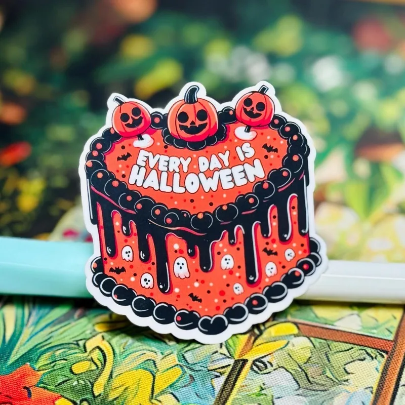 Halloween cake design vinyl stickers, pumpkin lantern ghost bat pattern waterproof stickers, daily Halloween theme stickers