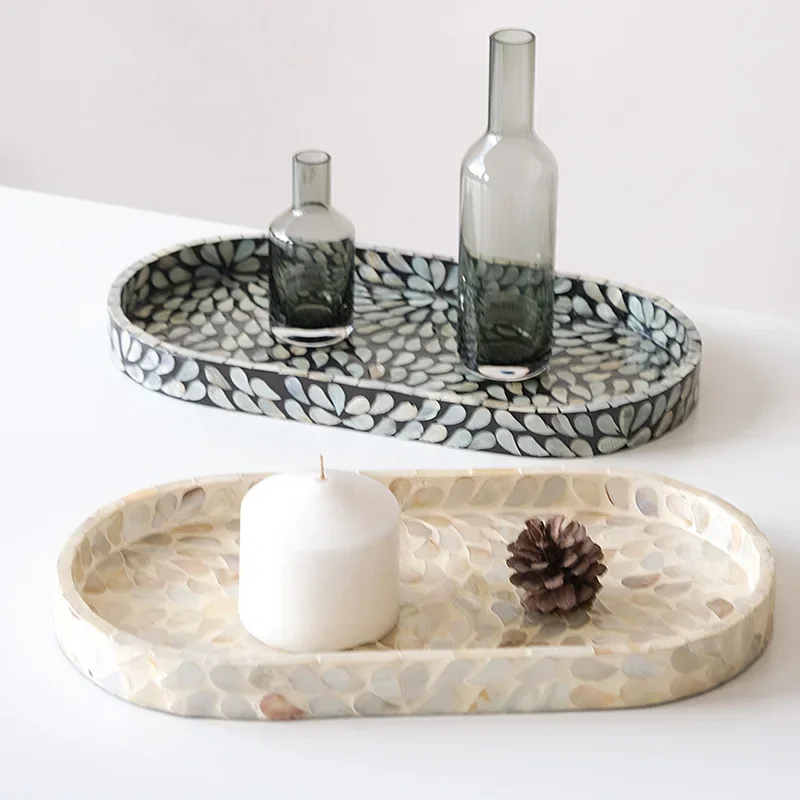 Natural Shell Bathroom Tray  Fresh Washbasin Organizer  Nordic Restroom Storage Dish Oval Color-Glazed Jewelry Plate