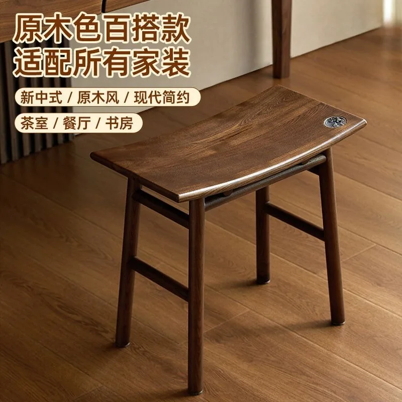 New Chinese-style solid wood light luxury cosmetic stool, household girls' bedroom stool, small apartment dresser chair advanced