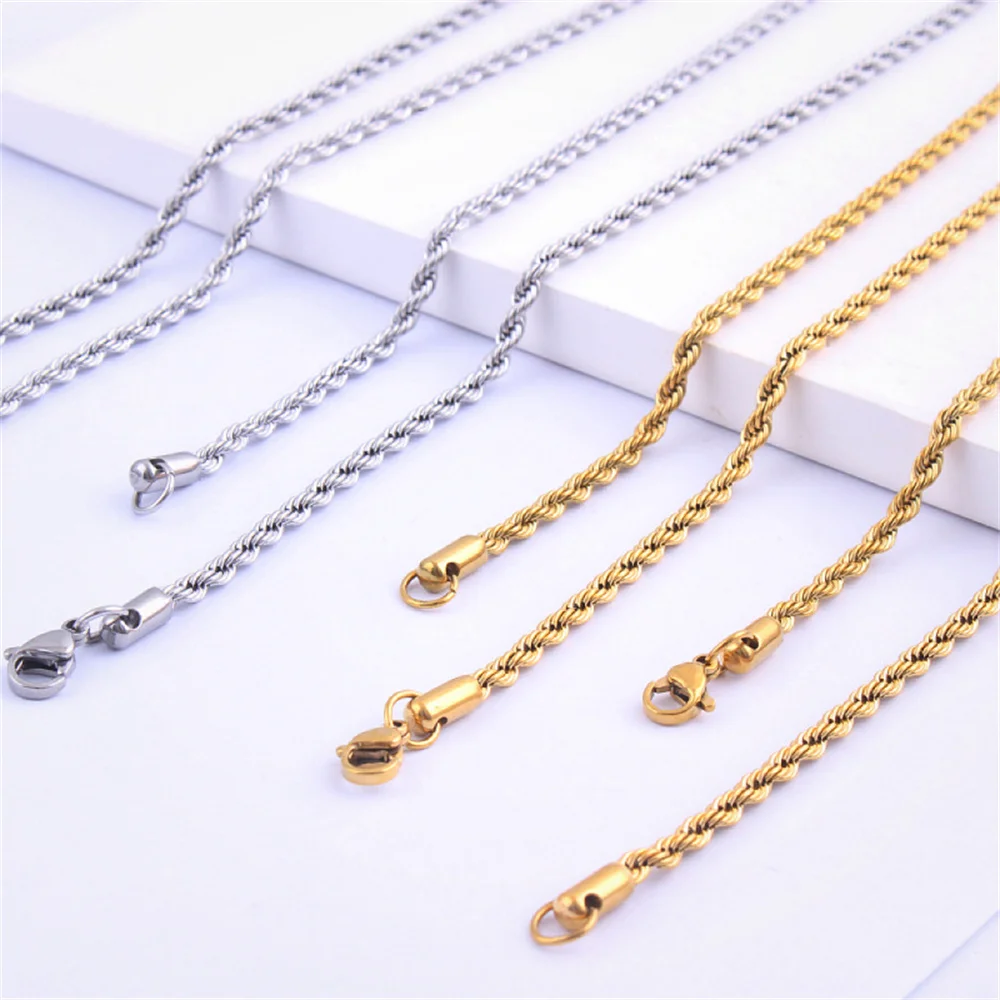 Vintage Twist Rope Link Chain Necklaces Gold Silver Color Stainless Steel Chain For Men Women Hip Hop Fashion Jewelry Gift