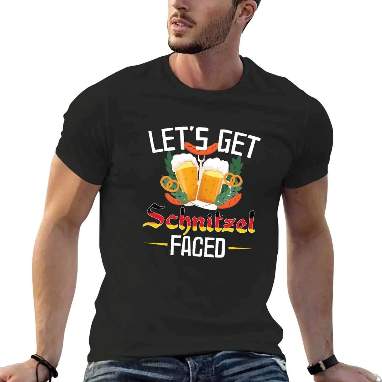 Lets Get Schnitzel Faced Funny Octoberfest German Flag T-Shirt new edition customs vintage anime shirt summer top Men's t-shirts