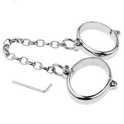 Punhos do tornozelo das algemas de aço inoxidável, pulso & tornozelo lockable, bdsm bondage amarra brinquedos do sexo para a corrente do escravo do jogo do sexo do casal