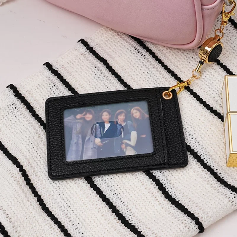 Portable PU credit Card Holder case Transparent Window Retractable Work Badge Holder Student Card Sleeve Daily Life
