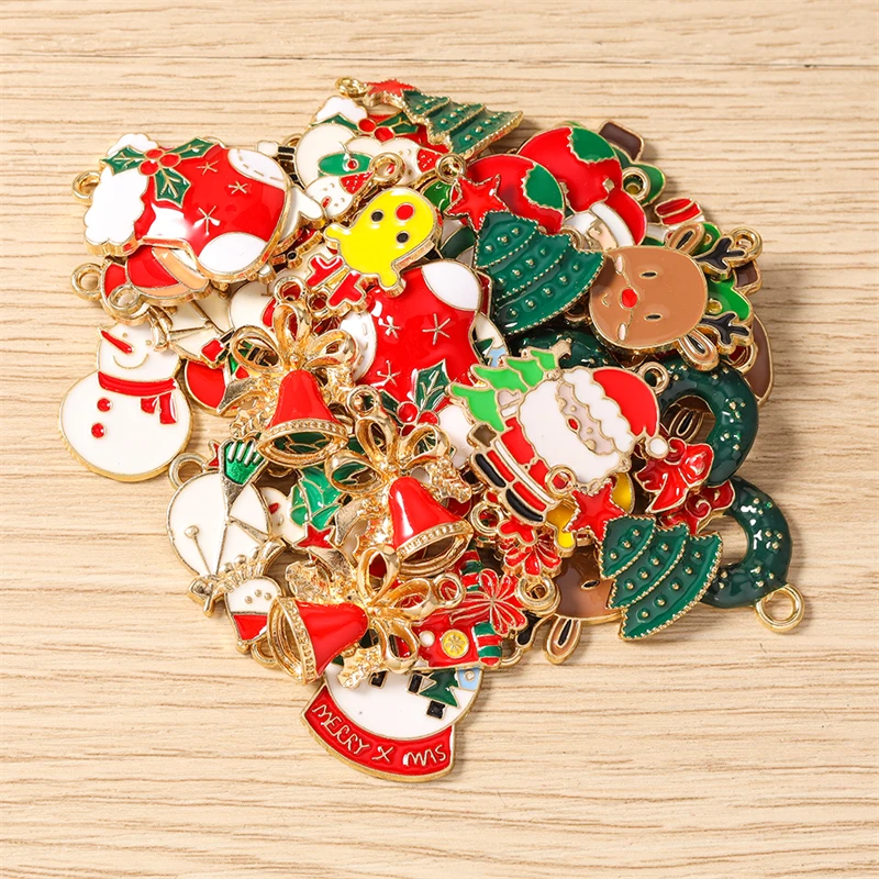 10 Stück Niedliche Emaille-Weihnachtsanhänger mit Schneemann, Weihnachtsmann und Baum für Schmuckherstellung, Ohrringe, Halsketten, DIY-Bastelbedarf – Detail 4
