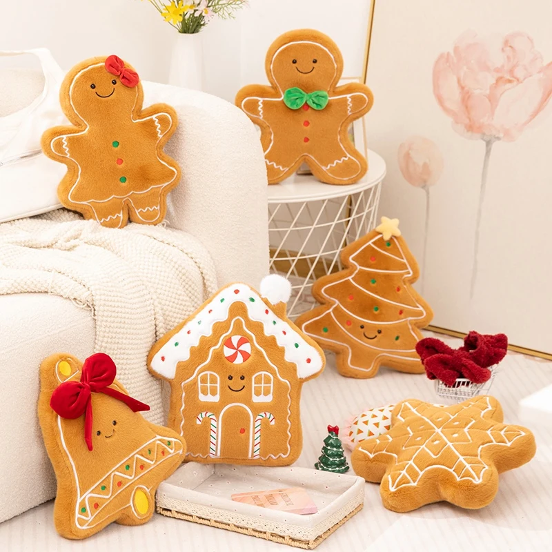 

Creative Cute Christmas Plush Toys Christmas Gingerbread Plush Doll Pillow Bell Christmas Tree Snowman House Plush Toy Decor