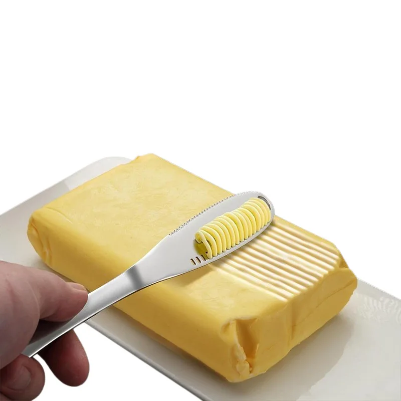 Hole Serrated 430 Stainless Steel Butter Knife Painted Handle Multi-Purpose Cheese Jam Spreader Bread Cream Smearing Gadget
