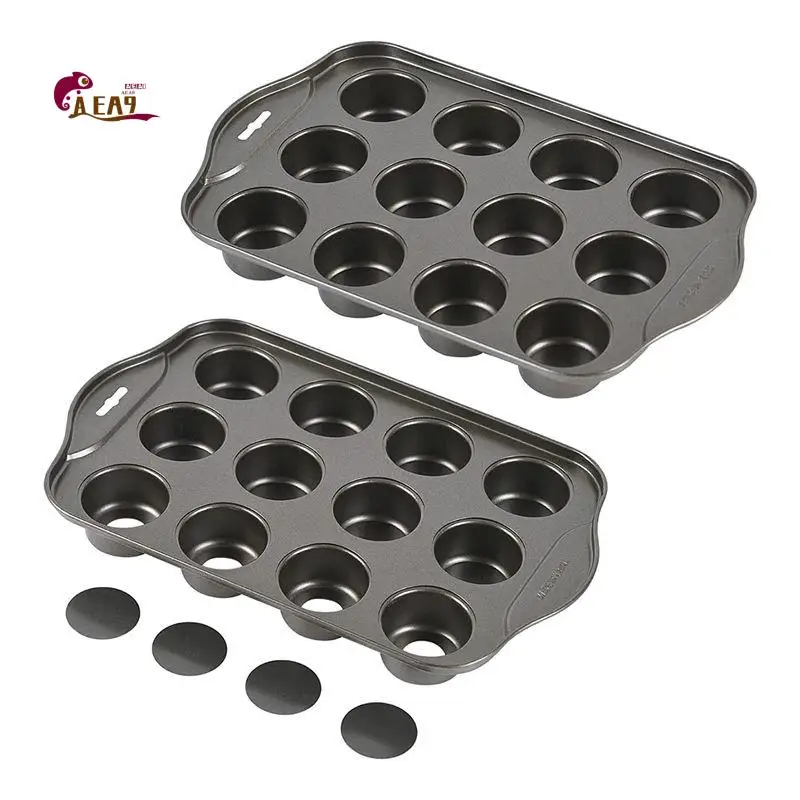 AEA9-2 Pack Mini Muffin Cheesecake Pan With Removable Bottom, 12 Cavity Nonstick Cupcake Pan