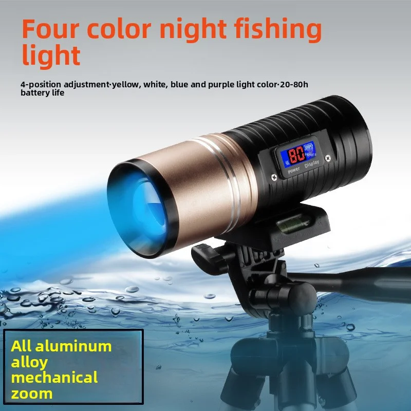 

Aluminum Alloy Super Bright Fishing Light 4-Speed Adjustment Range 20-80h Zoomable Color Display For Night Fishing Flashlight
