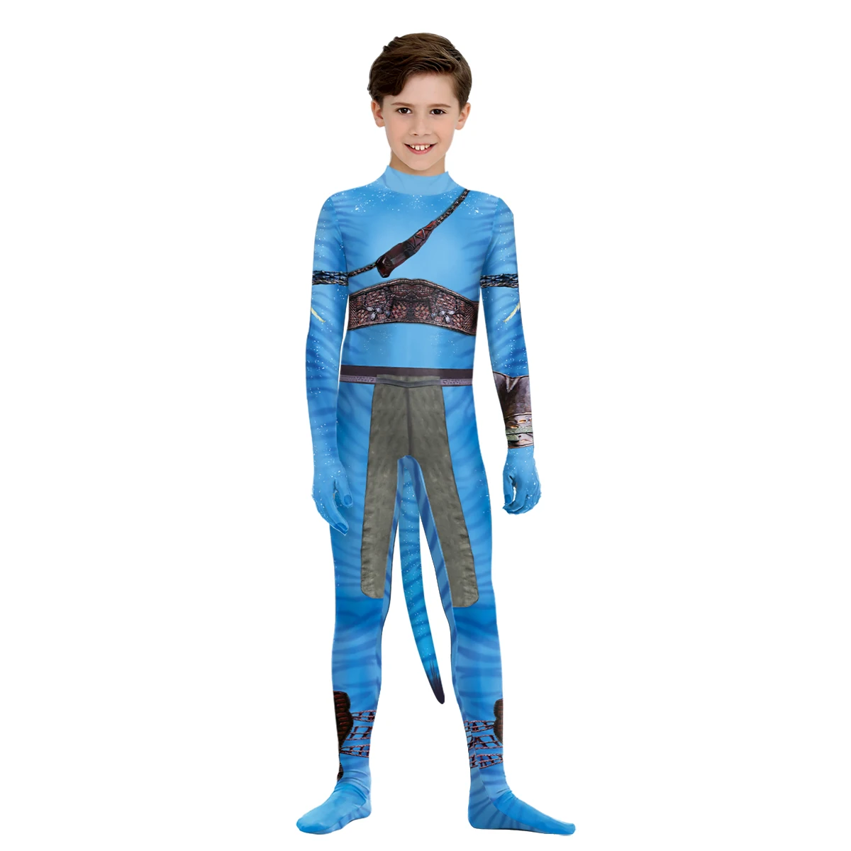 Avatar Jumpsuits Boy Girl Halloween Cosplay Costume Carnival Stage Performance Movie 2025 Avatar with Tail Zentai Bodysuits view 3