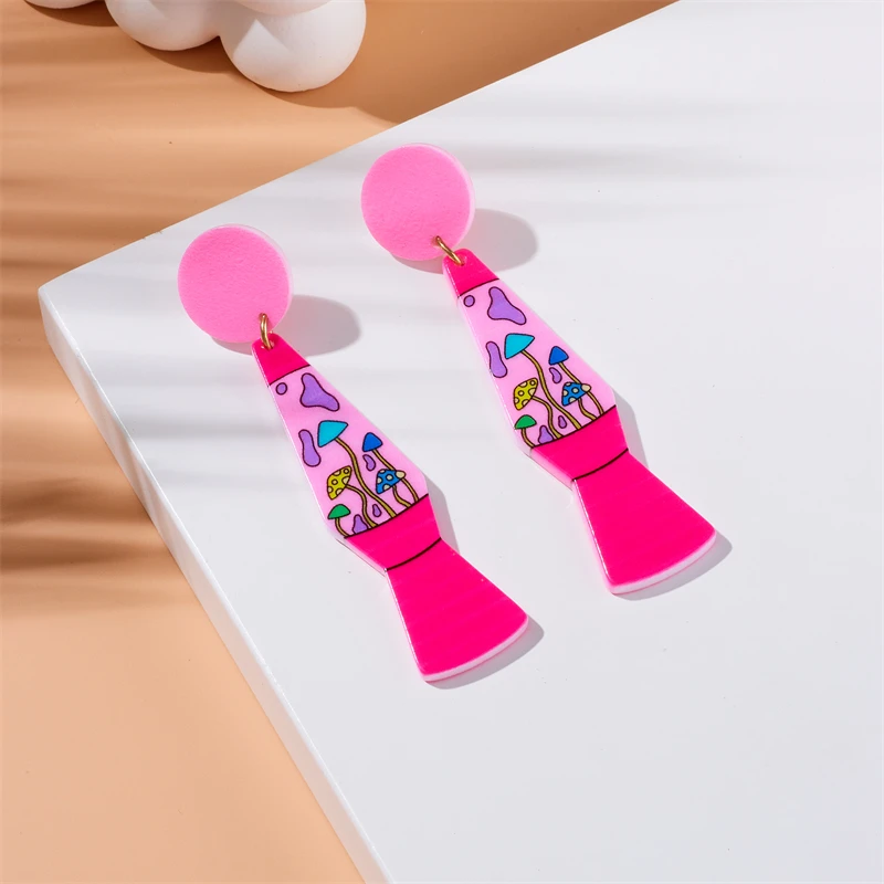 MEYRROYU 2023 New Acrylic Rocket Mushroom Pendant Earrings for Women Creative Halloween Themed Jewelry Party Accessories