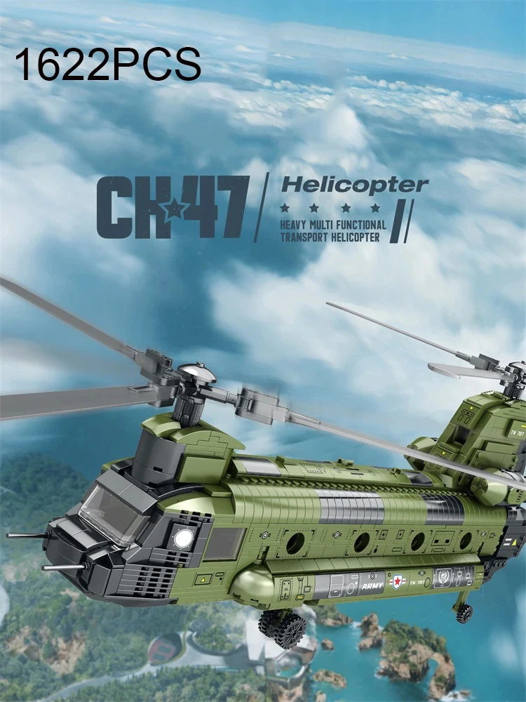 1451PCS CH-47 Chinook Transport Vliegtuig Bouwstenen Militaire Gewapende Helikopter Vechter Model Bricks Speelgoed Voor Kinderen Vakantie Geschenken - afbeelding 2