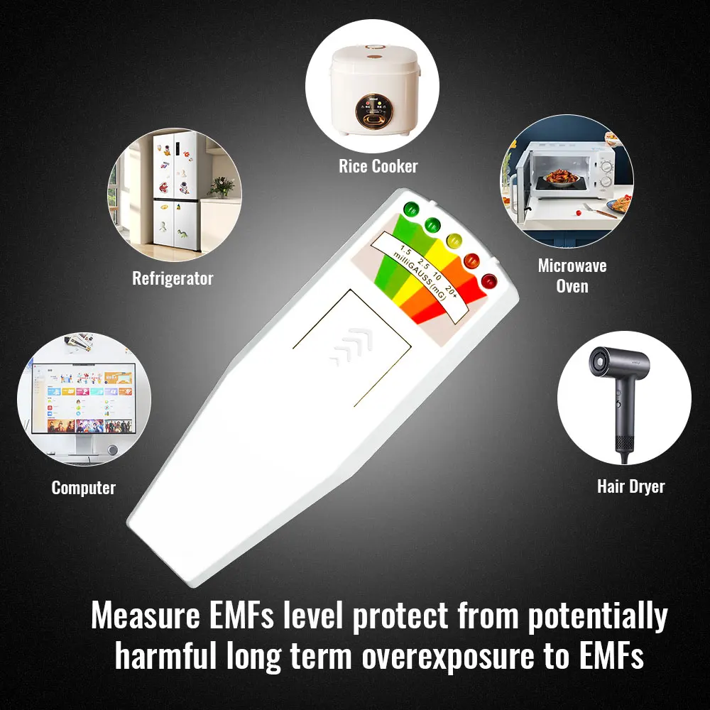 K2 EMF Meter 5-LED Indicator Gauss Meter LCD Digital Electromagnetic Field Radiation Tester Portable Ghost Hunting Detector