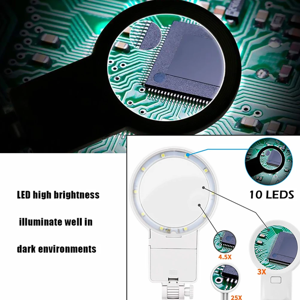 

10 LED Welding Table Tool Magnifier Station Glass Soldering Holder Third Hand Helping Hands Project Kit Black Work ABS Acrylic