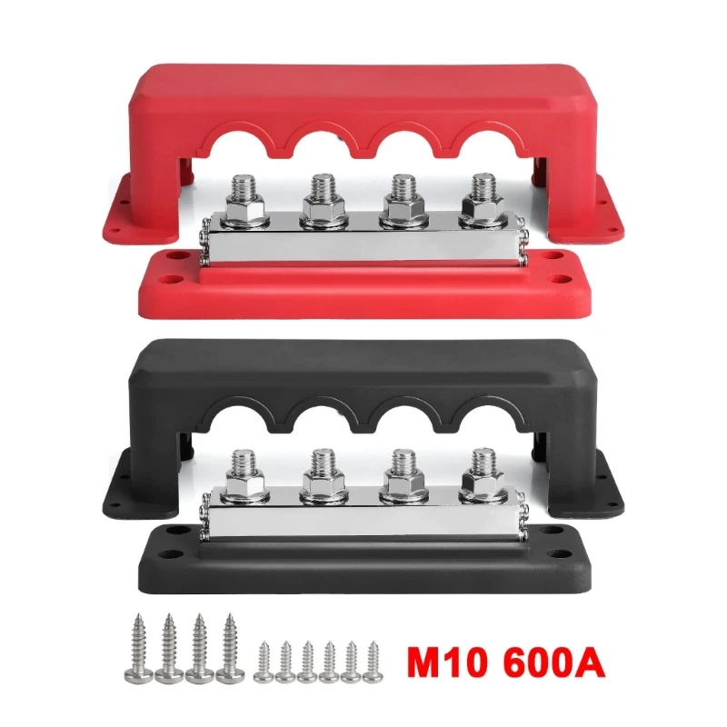 4 Post Power Distribution Block Bus Bar with Cover 600A Marine Bus Bar, Battery Terminals Distribution Block (3/8”)