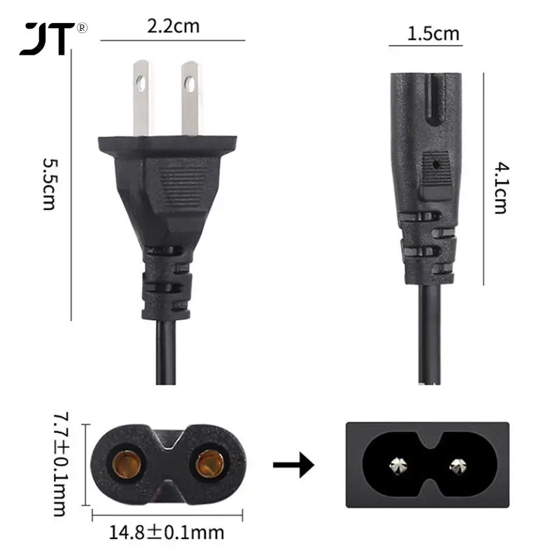 EU Power Cable 2pin IEC320 C7 US Power Extension Cord For Dell Laptop Charger Canon Printer Radio Speaker PS4