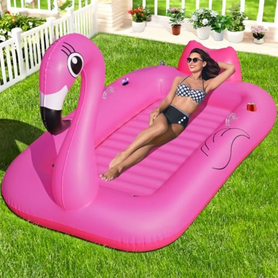 

Надувной шезлонг-плот для загара Flamingo 2025, большой розовый, для взрослых, с держателями для стаканов и телефонов, для загара на солнце