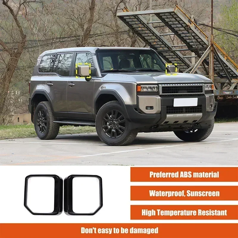 For Toyota Land Cruiser Prado 250 2024 ABS Black Car Rearview Mirror Rain Eyebrow Decorative Frame Decorate Car Accessories