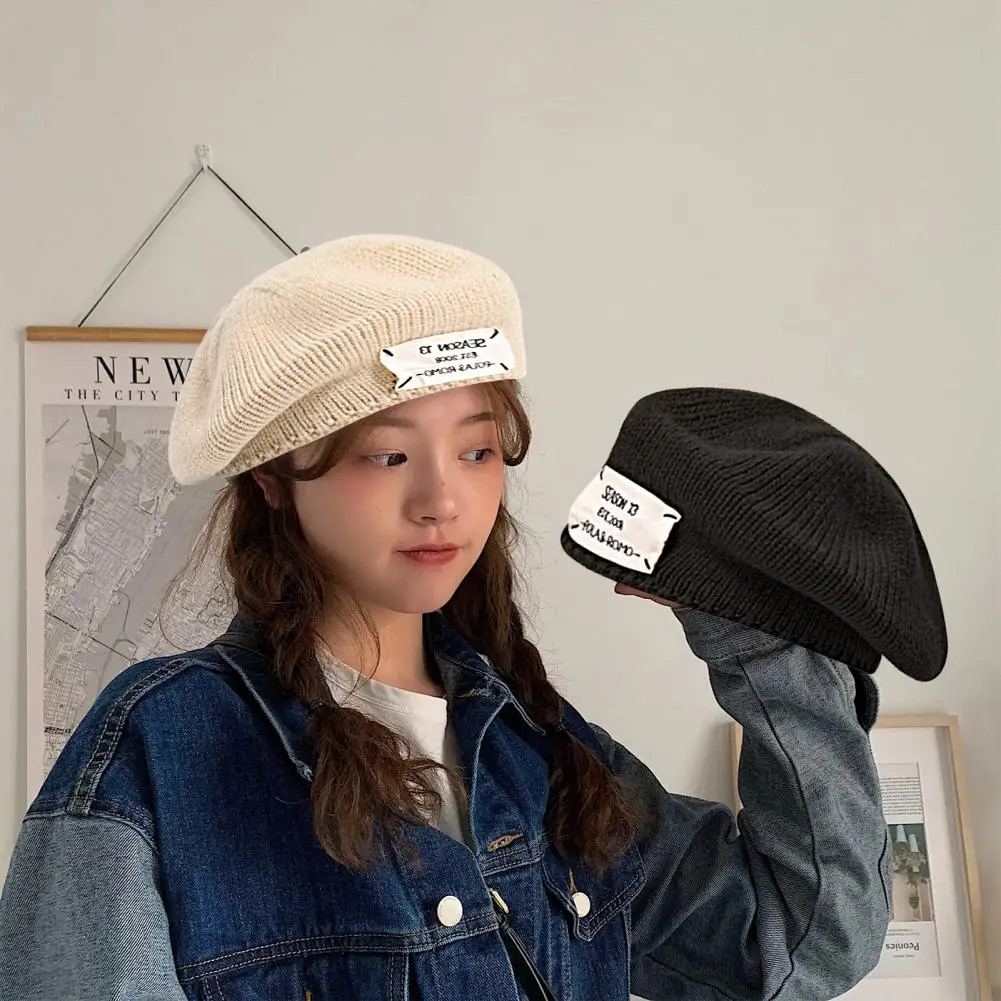 

Trendy Beret Hat Comfy Painter Hat Solid Color Winter Female Artist Knitted Painter Warm
