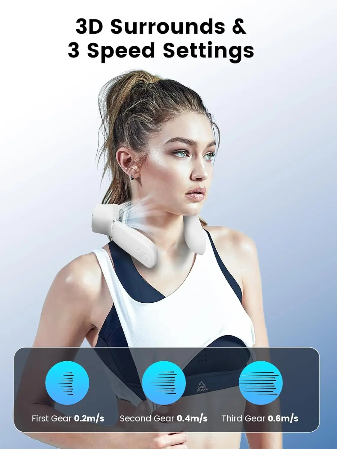 مروحة مكيف هواء محمولة للرقبة مع رقاقة تبريد، مروحة تبريد قابلة لإعادة الشحن بدون استخدام اليدين، مروحة شخصية منخفضة الضوضاء