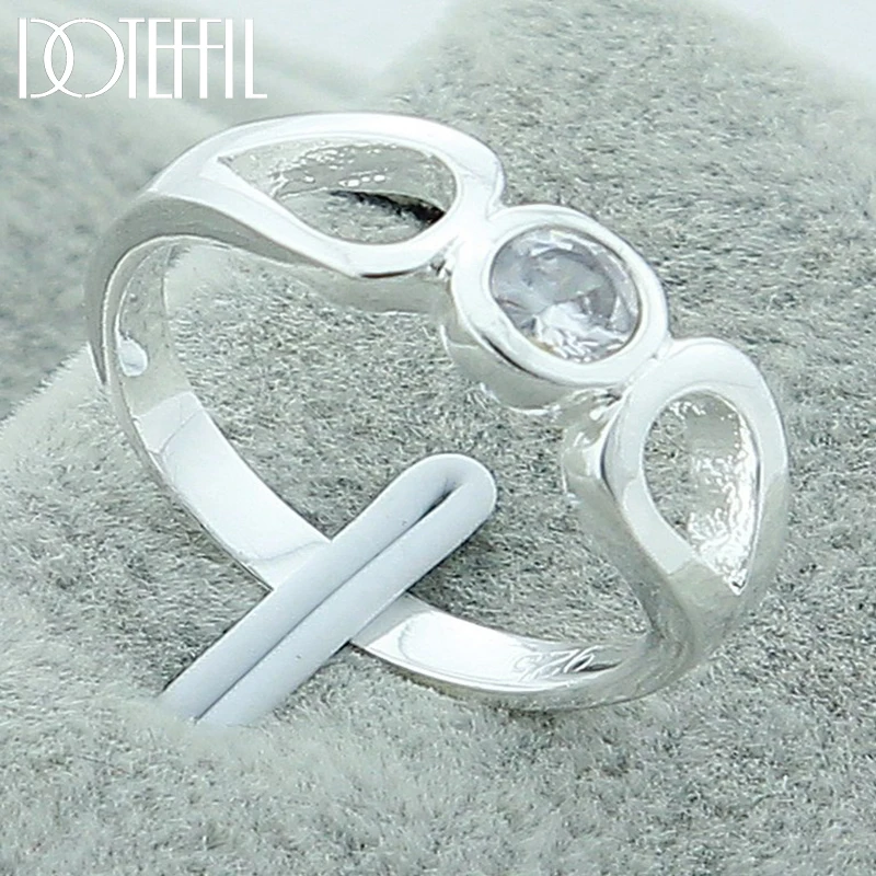 DOTEFFIL 925 Sterling Silver Round AAA Transparent Zircon Ring For Women Wedding Engagement Party Fashion Charm Jewelry
