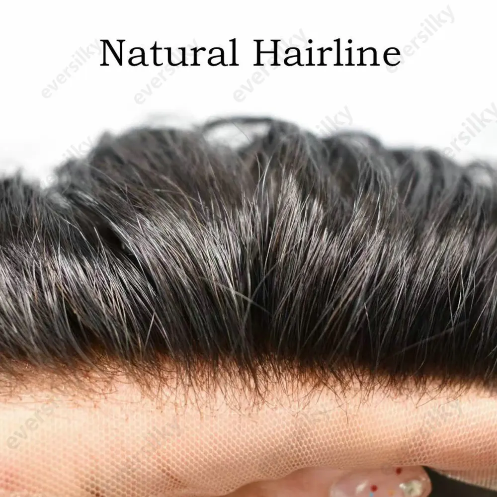 Herren-Toupet, Echthaar-Perücken, unsichtbarer Haaransatz, Q6, französisches Lace-Front- und PU-Basis-System, männliches Haarersatzsystem, Haarprothese. – Detail 4