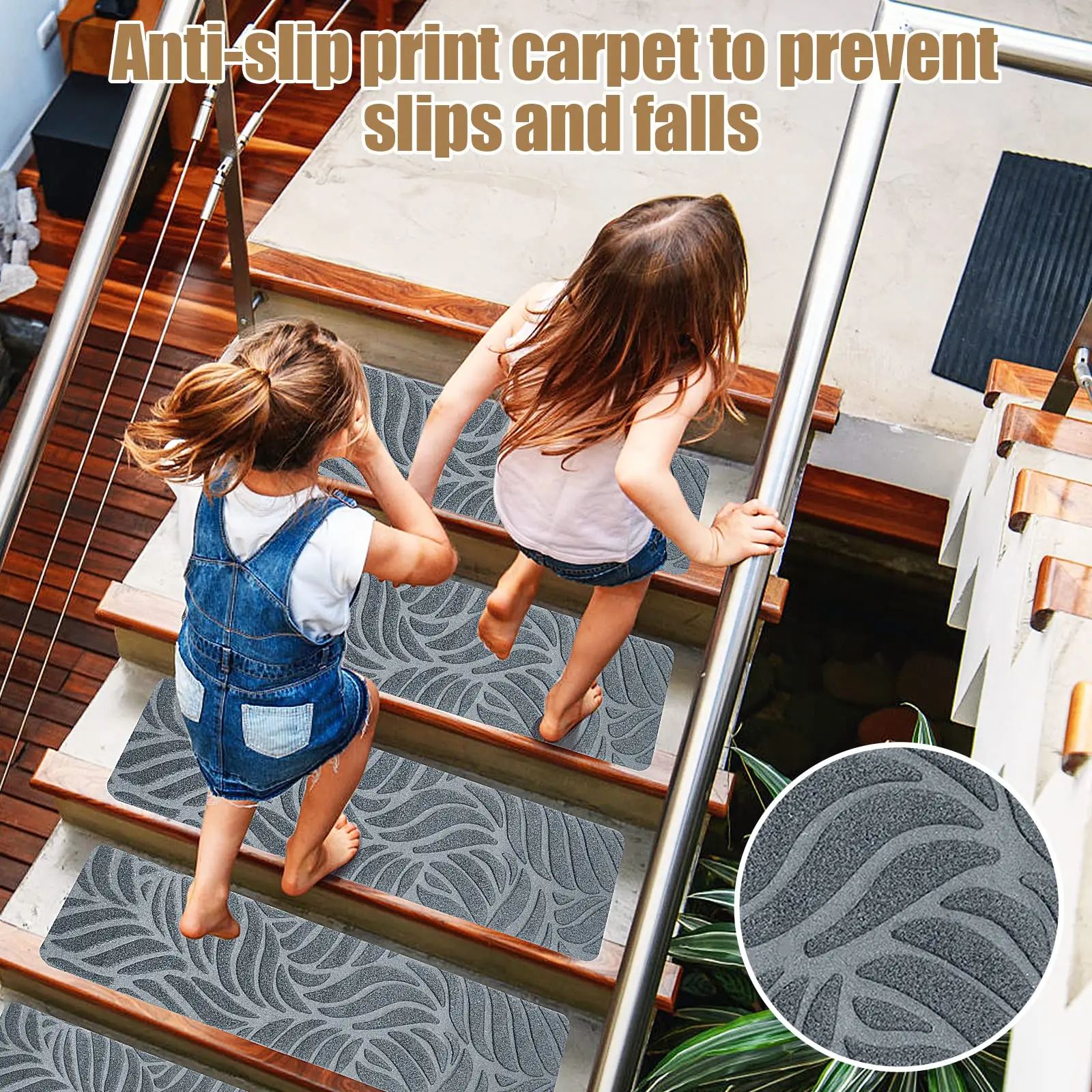 Washable non-slip Stair Treads Protector Rug Self-adhesive Carpet 1/5/10 Pcs Safety Stair Pad Stepping indoor Floor mats76x20CM