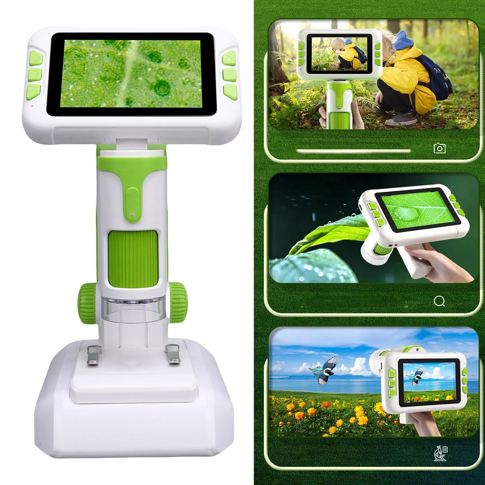 

Kids Microscope 1600X 4 Inch 1080P HD LCD Screen Handheld Desktop Digital Microscope with LED Light for Education
