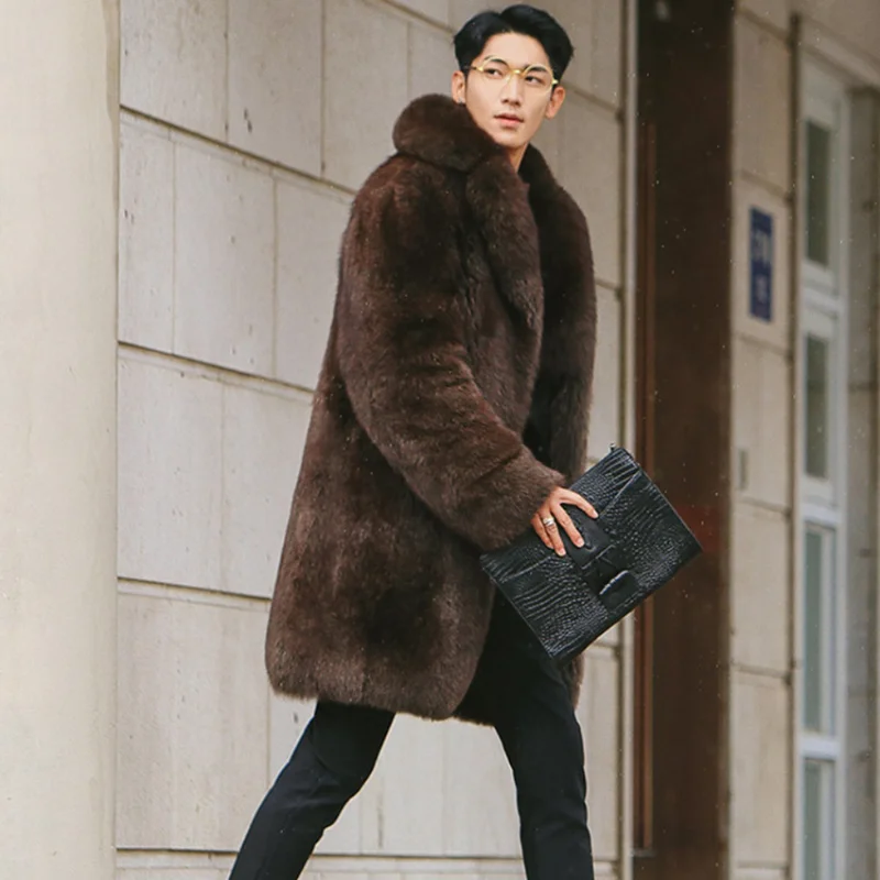 Imitation Fox Fur Trench Coat Autumn and Winter New Men's Fur Coat Men's Fur Coat Mid-length Fashion Casual