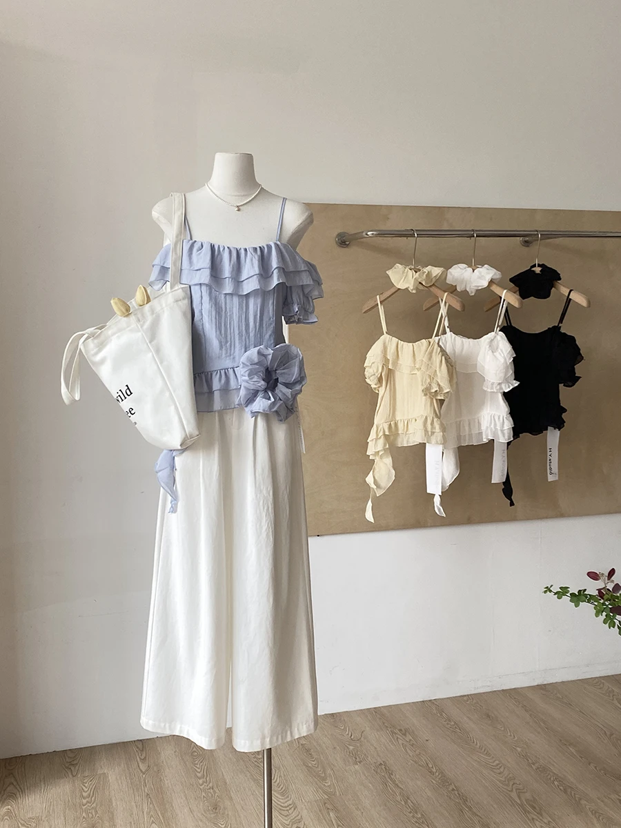 

Sweet Summer 2025 Korean Style Fashionable Asymmetrical One-Shoulder Ruffle Shirt Women's Design Sensation Trendy Top