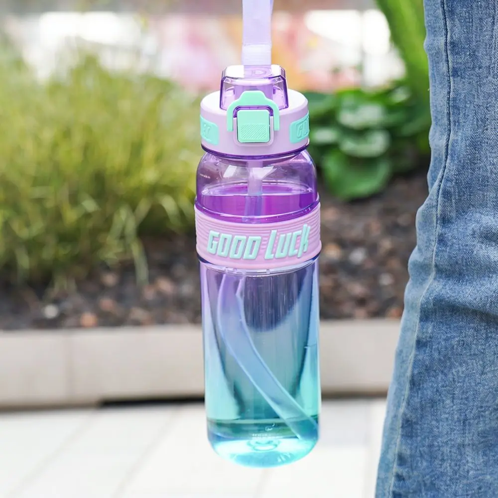 Portable Gradient Sports Water Bottle With Handle Durable Plastic Drinking Cup For Outdoor Fitness Hiking Yoga Running