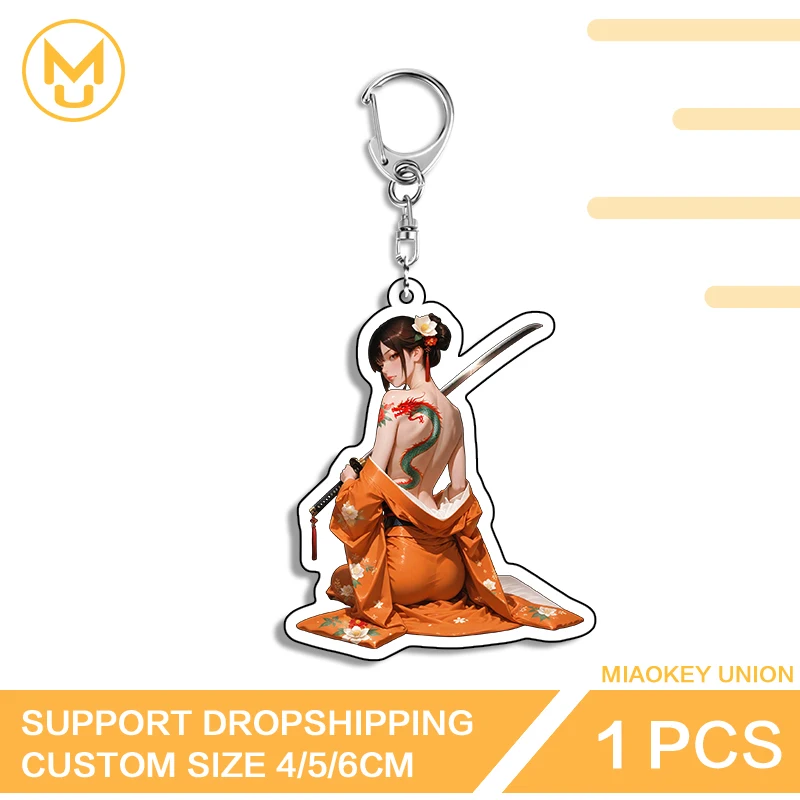 Kneel Sitting Beautiful Japanese Samurai Seductive Scratch Proof Double Sided Keyring Elegant Edgy Cosplay Costumes Jewelry