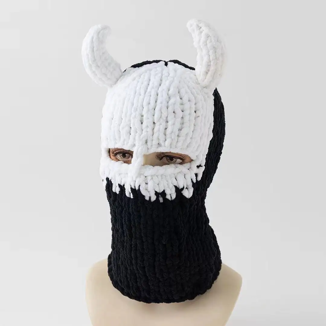 Y2k lange Hasen ohren Hut Winter handgemachte gestrickte lustige Mütze Kappe verdicken warme Voll gesicht Ski maske Abdeckung Sturmhaube für Party – Detail 8
