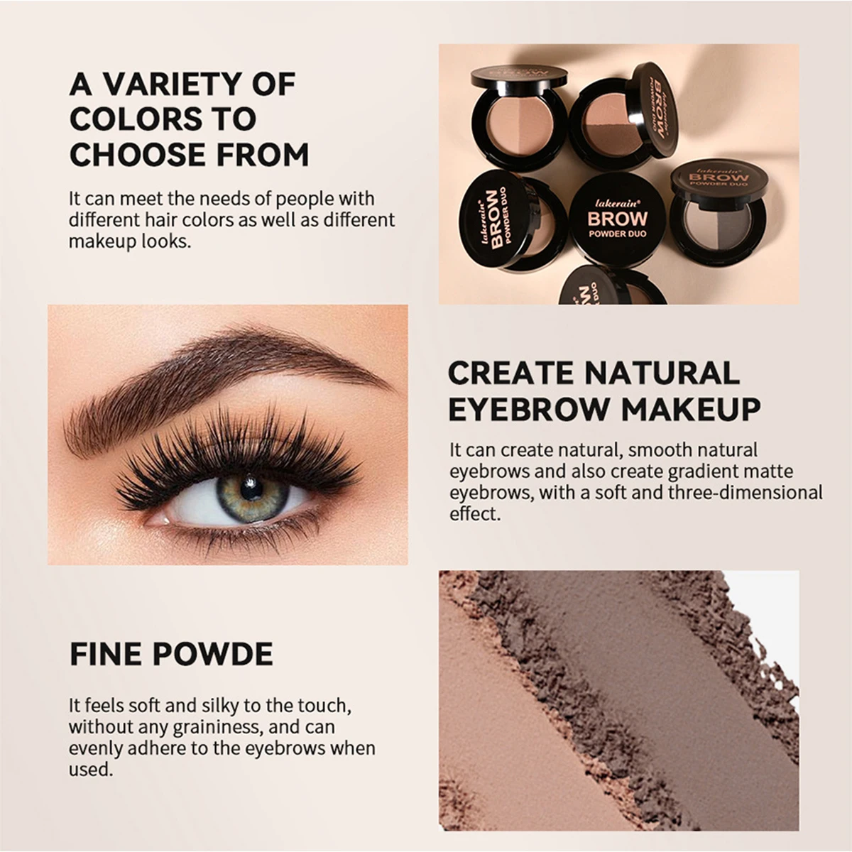Poudre à sourcils bicolore, poudre d'ombre de nez tridimensionnelle naturelle, non tache naturelle et longue durée