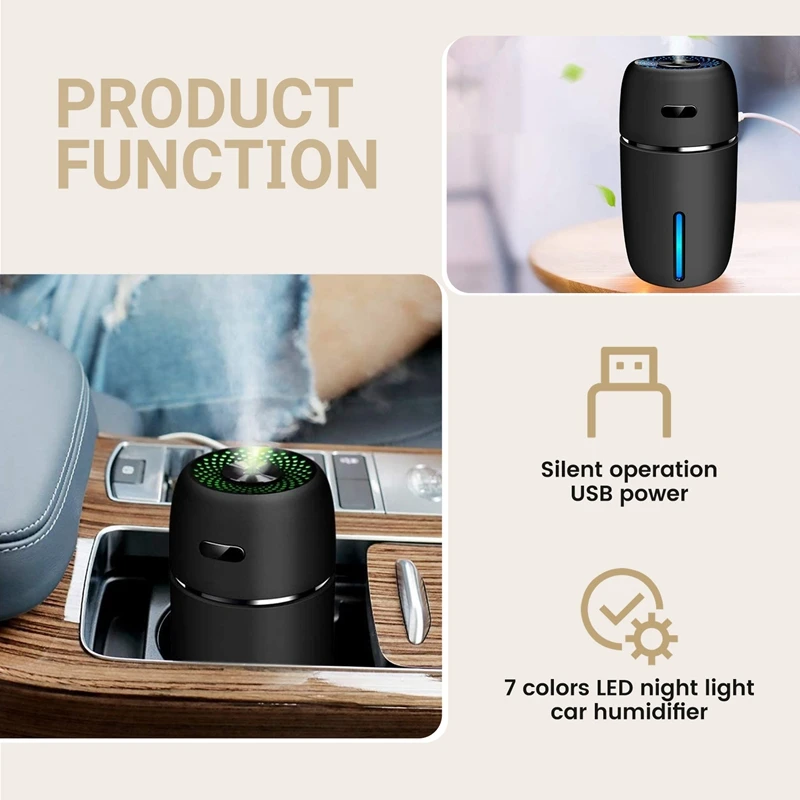 

humidifier USB Car Humidifier 200Ml Mini Portable Humidifier with 7 Colors LED Night Light