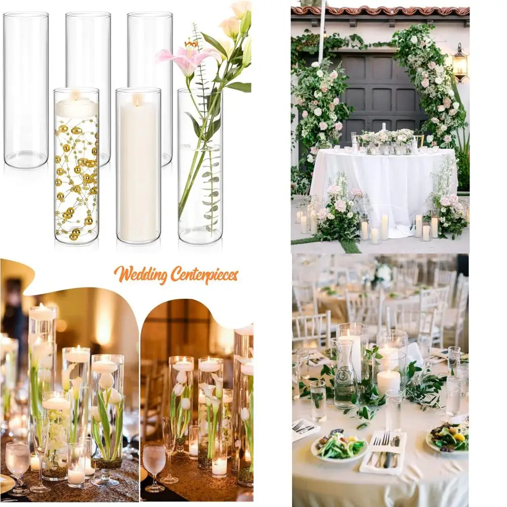 

Цилиндрические вазы из прозрачного стекла высотой 16 дюймов, современные объемные вазы для цветов для свадебных центральных элементов, 6 упаковок элегантных украшений