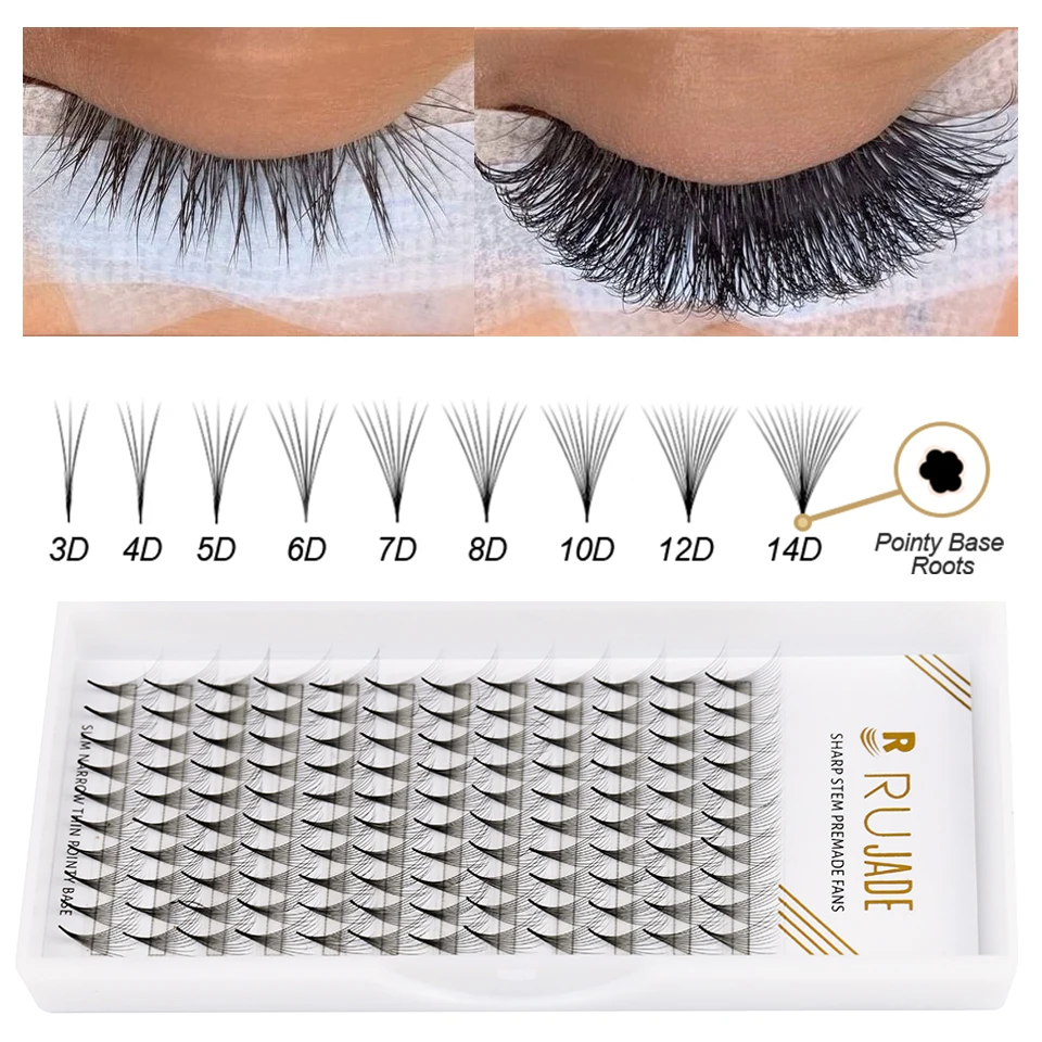 

RUJADE 8D/10D/12D Sharp Stem Premade Volume Lash Fans Pre Made Fan Lash Pointy Base False Eyelash Extension Mink Cluster Cilios