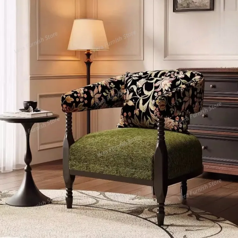 

Vintage Floral Upholstered Accent Chair, Bouclé Armchair with Spindle Wood Legs, Mid-Century Boho Accent Chair for Living Room