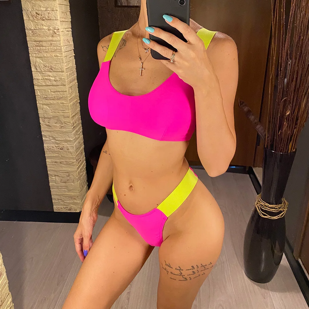 Neuer, hoch geschnittener Bikini mit Tanga-Design, Damen-Badeanzug, zweiteiliges Bikini-Set, Badebekleidung, Damen-Badeanzug, V3815 – Detail 4