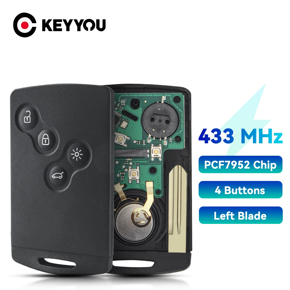 

KEYYOU 433MHz PCF7952 Chip 4 Buttons Car Remote Key Card For Renault Megane III Laguna III fit Koleos CLIO 2016 Smart Card