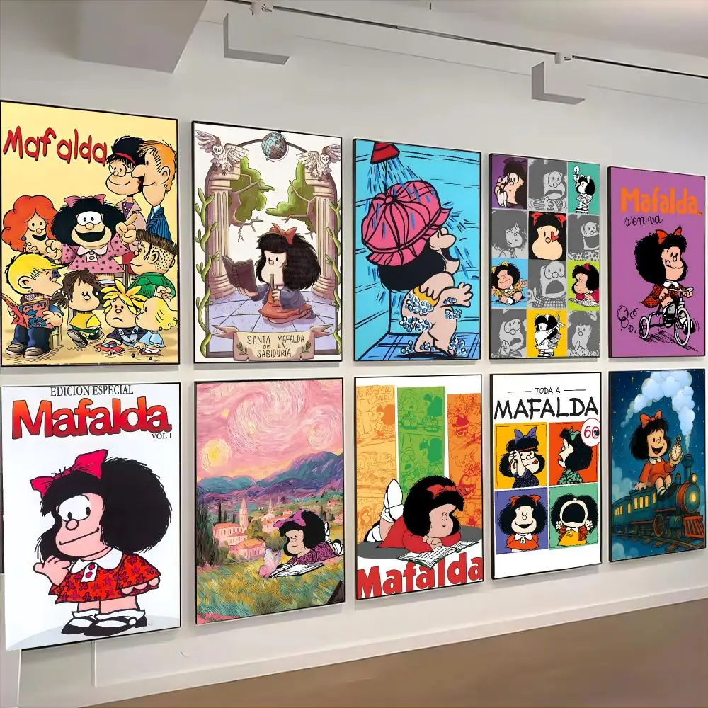 Mafalda Comic Cute Poster Self-adhesive Living Room Bedroom Party Bar Decor Moisture-proof Fade-resistant