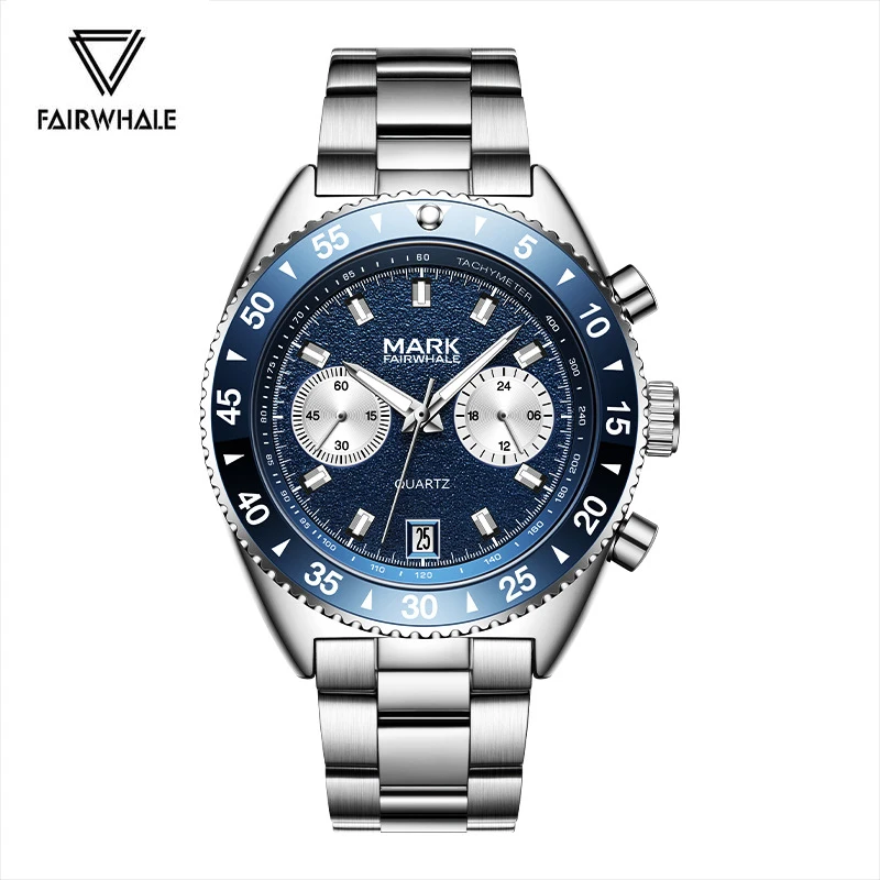 Marca superior marca fairwhale moda negócios relógios masculinos de aço inoxidável azul relógio luxo à prova dwaterproof água quartzo relógio de pulso homem reloj