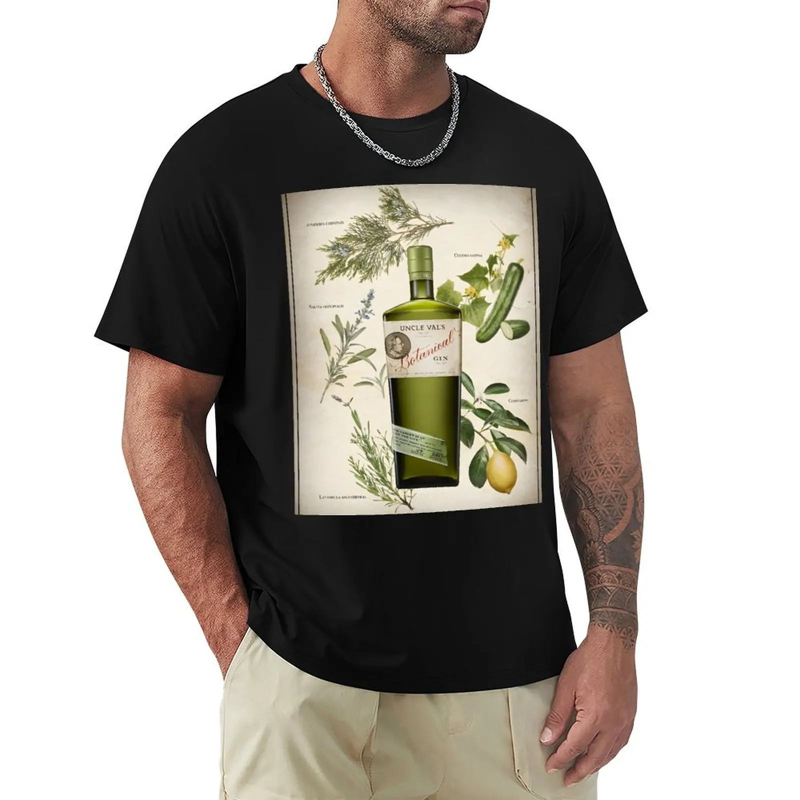 Camiseta con ilustración botánica de Gin Uncle Vals, camiseta informal urbana de corte holgado