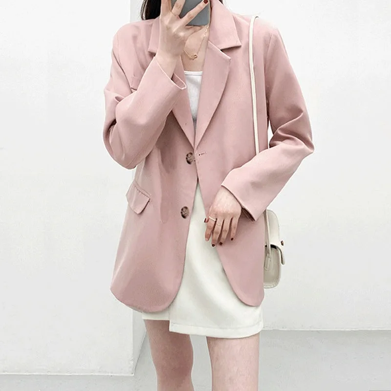 2024 New Suit Jacket Women Coat Spring Autumn Korean Version Overcoat Loose Small Suit Students Simple Single-breasted Outwear