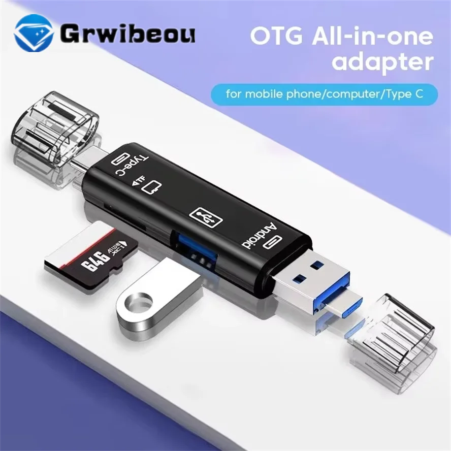 

New 5 in 1 Multifunction USB 2.0 Type C/Usb /Micro Usb/Tf/SD Memory Card Reader OTG Card Reader Adapter Mobile Phone Accessories