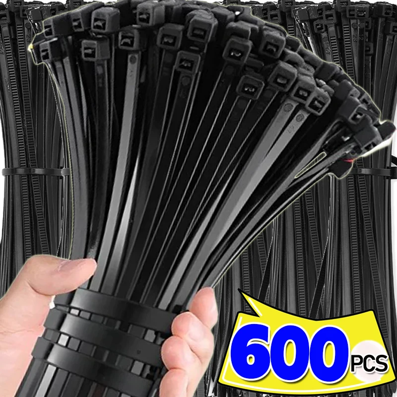 100/600PCS Plastic Nylon Cable Ties Self-locking Cord Ties Straps Adjustable Cables Fastening Loop Home Office Wire Storage Tool