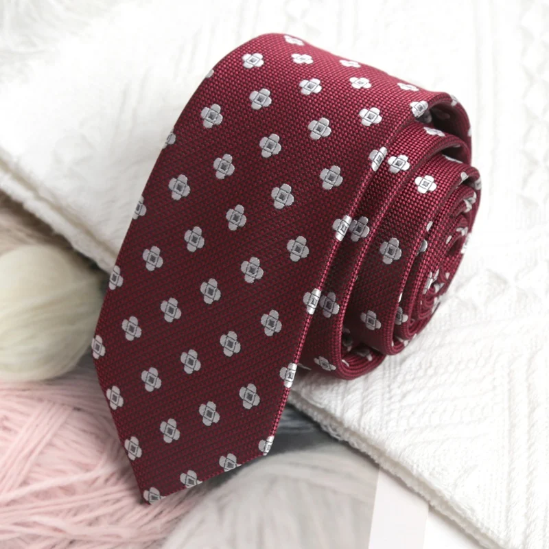 

Burgundy JK Flower 6cm Jacquard Necktie New Year Gift Preppy Style Tie for Graduation School Tie Wedding Party Accessories
