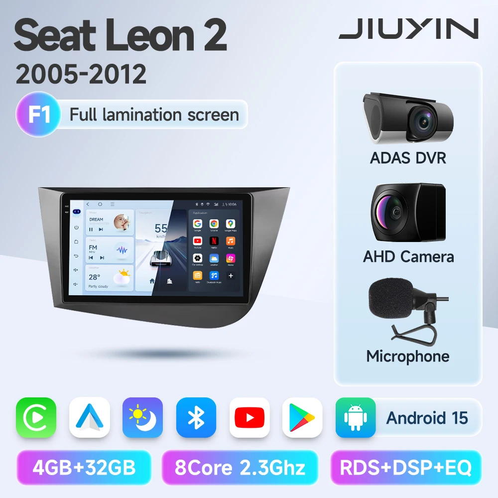 JIUYIN 2Din Autoradio Multimedia Speler Voor Seat Leon 2 MK2 2005-2012 Android 13 4G GPS WIFI Navigatie Stereo Head Unit Carplay