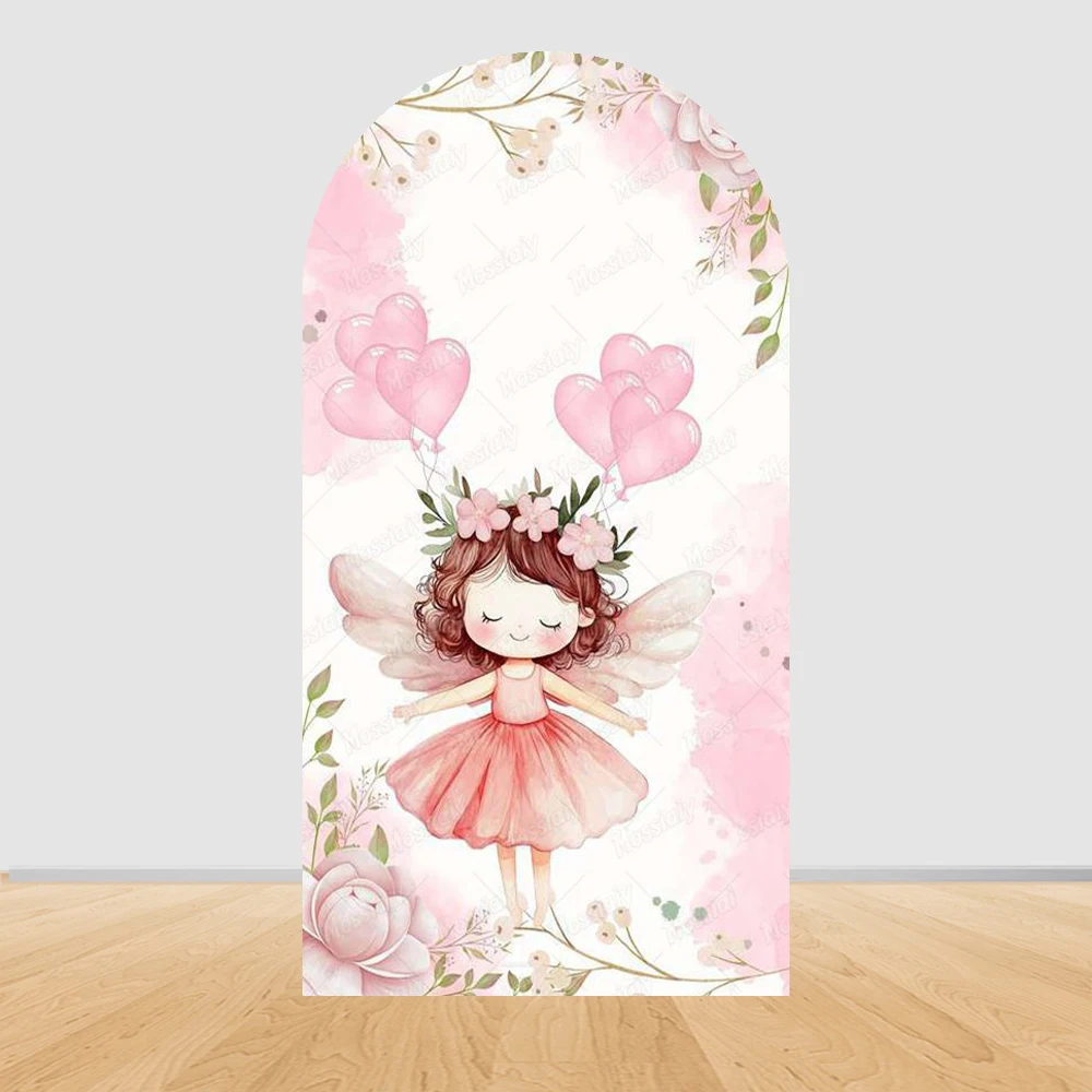 Fairy First Birthday Arch Cover Background Flower Pink Mushroom Door Ballet Girl Baby Shower Party Decor Photo Arch Backdrops - view 4