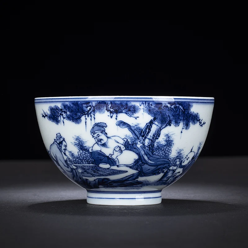 Jingdezhen Blue and White Hand-painted Character Porcelain Cup Kung Fu Tea Cup Zhong's Kiln Chinese Ceramic Teacup With Gift Box