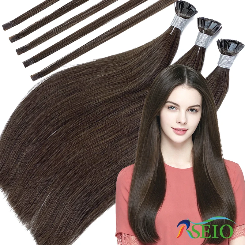 

RSEIO Flat Tip Hair Extensions 100% Real Human Hair Fusion Hair Extensions Brown Blonde Color Straight 1g/Strand For Salon